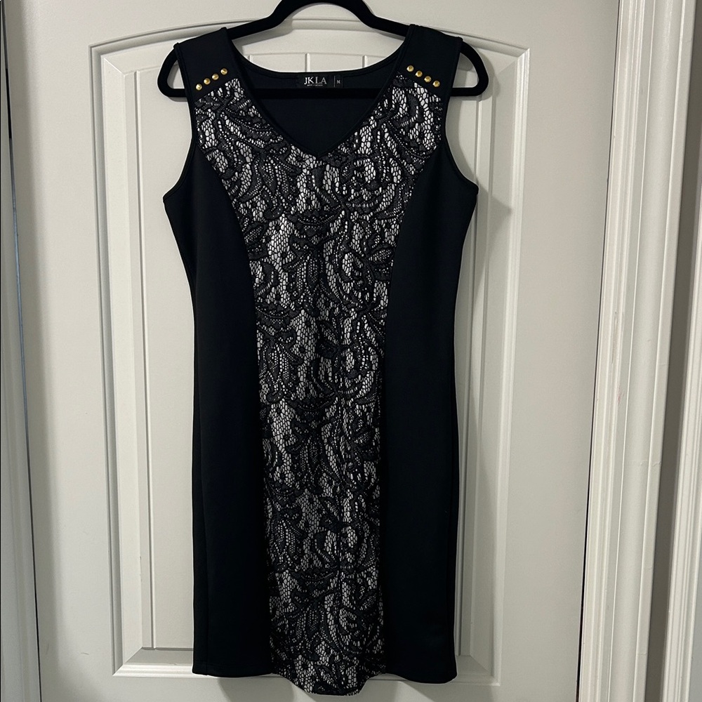 Elegant Black and Silver Lace Mini Dress
